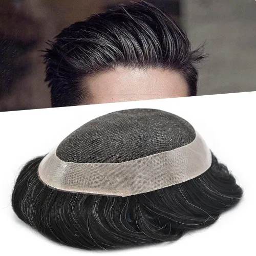 Miniatura 11 de Mens Toupee sistema de reemplazo de cabello humano europeo para hombres encaje tupé para hombres postizos para hombre pieza de pelo Protesis Capilar