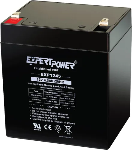 ExpertPower EXP1245 Reemplazo de batería de seguridad para alarma doméstica Negro 12V 4.5AH Alfombrilla de vidrio absorbente 1 paquete