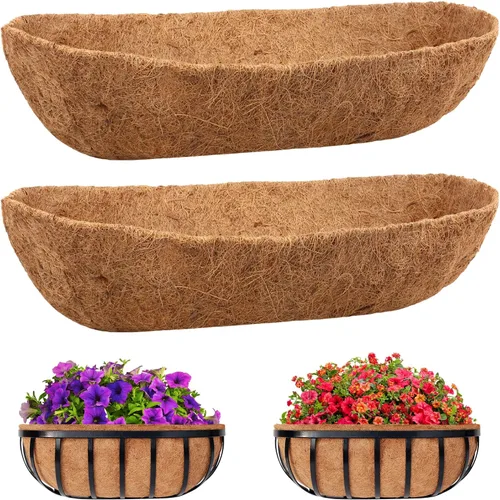 Miniatura 9 de Legigo Paquete de 2 revestimientos de coco para maceteros – 24 pulgadas para cajas de ventana de fibra de coco, revestimiento de coco para maceteros