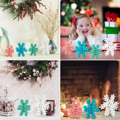Miniatura 6 de Bucherry 12 piezas de decoración de mesa de copo de nieve de madera 3D con copos de nieve y centro de mesa para Navidad, invierno, decoración
