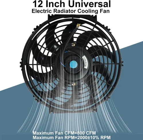 Miniatura 3 de Ventiladores delgados de enfriamiento de radiador de 12" y 12 V, kit de montaje universal, negro, extracción eléctrica