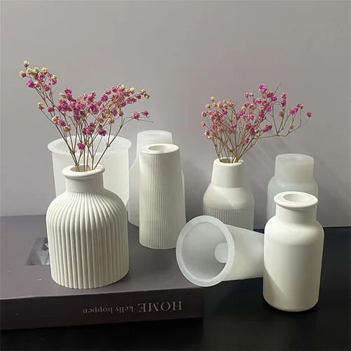 Miniatura 7 de Molde de silicona para florero a rayas, maceta suculenta, maceta de hormigón, yeso, molde de cemento, resina epoxi, soporte para bolígrafo