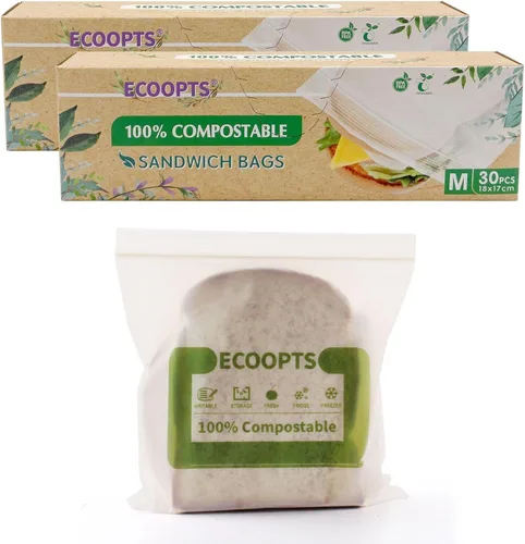 Miniatura 10 de Bolsa con cremallera 100% compostable para aperitivos Bolsas de almacenamiento pequeñas ecológicas Bolsa para congelador A base de plantas sin