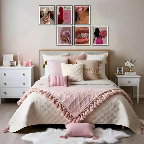 Miniatura 5 de Conjunto de pósteres de mujer negra de 6, arte de pared de mujeres afroamericanas de moda, pinturas decorativas abstractas para recámara y sala