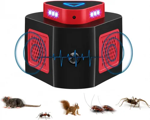 Tirgo Repelente de ratones, enchufe ultrasónico, repelente de plagas ultrasónico para interiores con 4 modos y luz intermitente, bloqueador Rojo