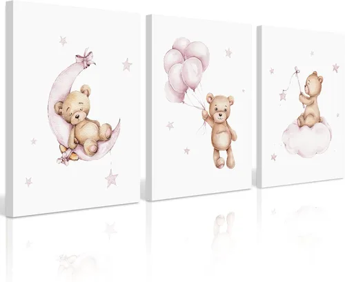 Miniatura 11 de Baccone Arte de pared para habitación de guardería con oso de peluche, póster para habitación de bebé niño o niña, decoración de pared de guardería