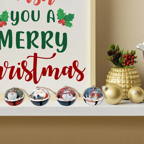 Miniatura 7 de Adorno para árbol de Navidad, de metal, rústico, cascabel, adorno colgante con muñeco de nieve, Papá Noel, campanas decorativas de trineo, Juego