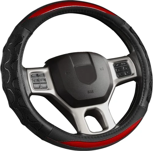 Miniatura 8 de GIANT PANDA Funda de volante para Dodge Ram 1500 - Fundas para volante de automóvil para Dodge Ram 2500 3500 15.5-16 pulgadas - Rojo B-negro+rojo