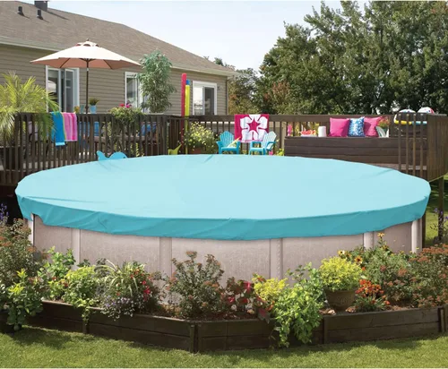 Miniatura 6 de ECOOPTS Cubierta redonda impermeable de poliéster para piscinas sobre el suelo, protector de cubierta de piscina de invierno (6 pies, turquesa)