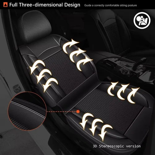 Miniatura 3 de DISUTOGO Fundas de asiento delantero para Ford Expedition 2011-2021: funda de asiento de automóvil de cuero de seda de hielo, impermeable, 015-negro