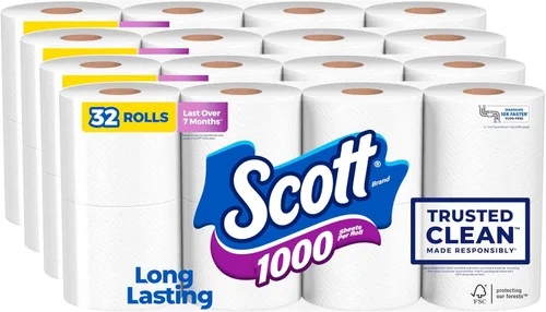 Miniatura 10 de Scott - 1000 hojas por rollo de papel higiénico, 4 rollos, toallas de baño