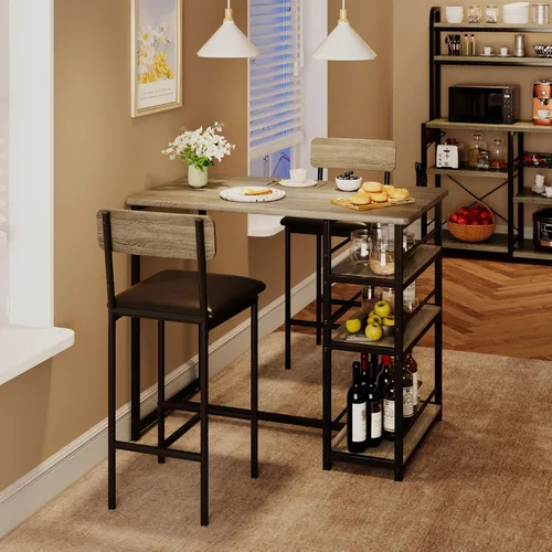 Miniatura 8 de GAOMON Juego de mesa de bar de 3 piezas con 2 taburetes tapizados, juego de comedor de altura de mostrador que ahorra espacio con estantes