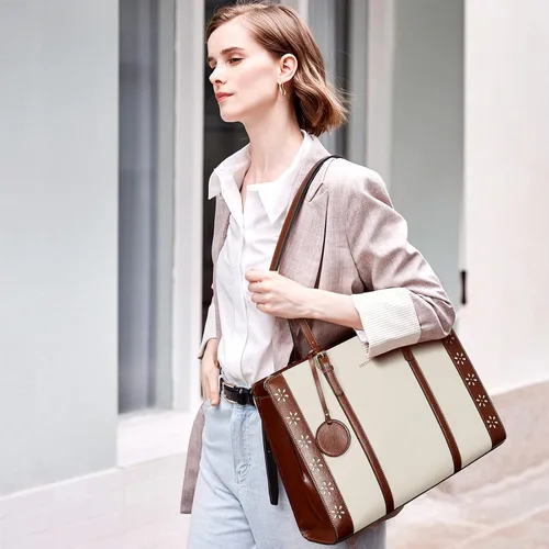 Miniatura 2 de BOSTANTEN Bolsa para laptop para mujer, 15.6 pulgadas, maletín de cuero para computadora, bolso de mano de trabajo vintage