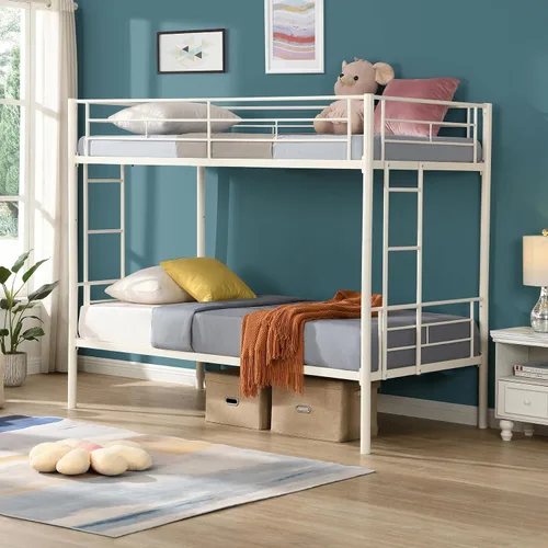Miniatura 8 de Litera de metal individual sobre cama individual para niños, niñas, adolescentes y adultos, base de cama de tamaño individual con barandilla