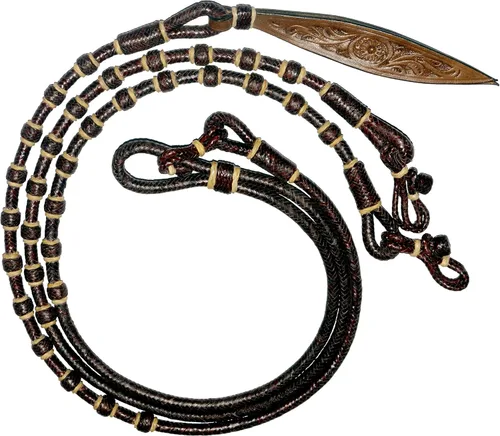Castaño/Borgoña/Granate Raw Hide Cuerda hecha a mano Nudos a juego Cuero Crudo Caballo Trenzado a Mano Romel Ranch Cuerda/Cuerda Reins-8.5 pies, 52