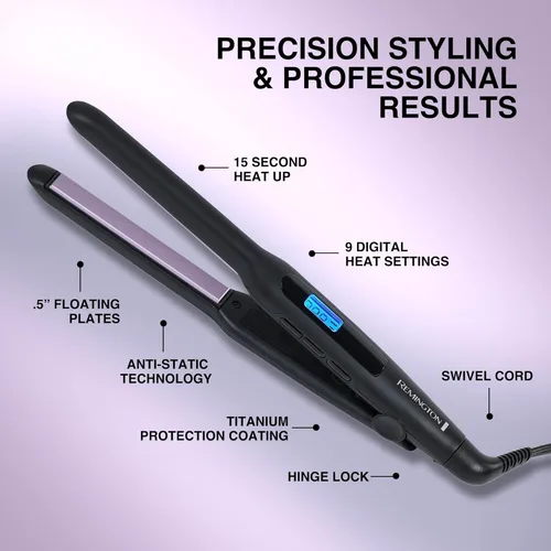 Miniatura 2 de Remington Plancha plana de 1/2 pulgada, alisador de cabello con tecnología antiestática, calentamiento de 15 segundos y apagado automático de 60