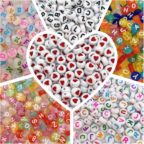 Juego de 1200 cuentas de letras de 6 colores redondos acrílicos del alfabeto, pulseras de la amistad, cuentas del alfabeto surtido con 1 rollo de