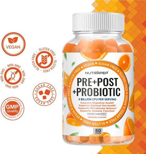 Miniatura 5 de NutraPep Gomitas probióticas y posbióticas prebióticas para mujeres, hombres y niños - Alta potencia 5 mil millones de UFC - Sin azúcar y sin gluten