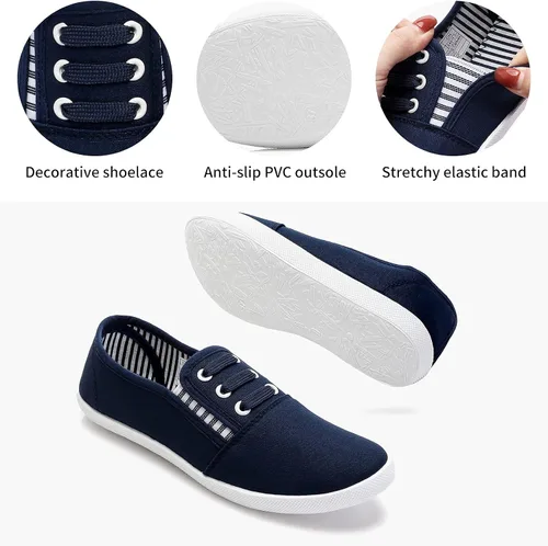Miniatura 4 de Tenis de lona para mujer, zapatos casuales para caminar, zapatos de tenis planos, zapatos de vestir antideslizantes, zapatos de trabajo