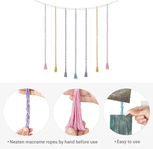 Miniatura 5 de Mkono Exhibidor Colgante de Fotos de Macramé Decoración de Pared con Luces de Cadena, Guirnalda de Cuentas de Madera Boho Portamarcos de Tarjetas