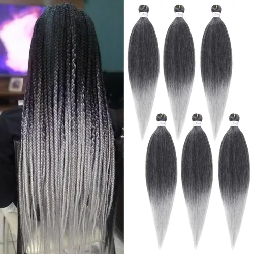 Miniatura 15 de Cabello trenzado preestirado, cabello trenzado degradado de 24 pulgadas, 6 paquetes de ajuste de agua caliente, cabello sintético Yaki profesional