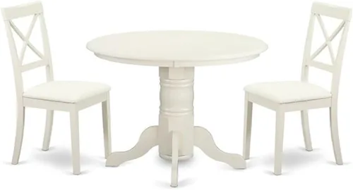 Miniatura 8 de East West Furniture SHBO3-BLK-W Juego de muebles de habitación de 3 piezas contiene una mesa de cocina redonda con pedestal y 2 sillas de comedor