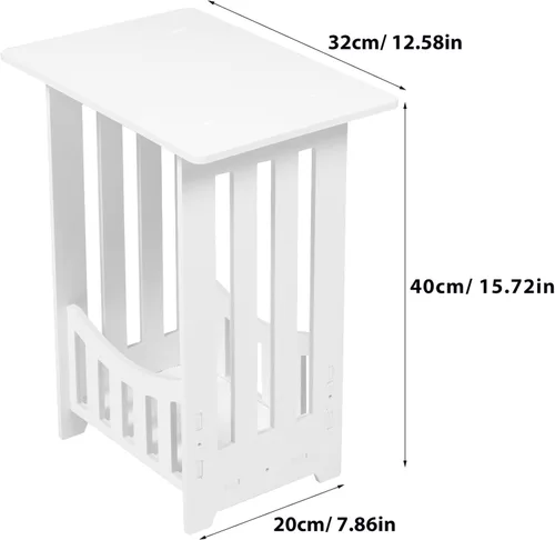Miniatura 3 de Homoyoyo Mesa auxiliar blanca, mesa auxiliar bohemia de 2 niveles, mesita de noche estrecha con estante de almacenamiento, mesita de noche, estante