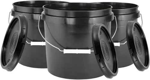 House Naturals Cubo de cubo negro de 3.5 galones, grado alimenticio, libre de BPA con tapas (paquete de 3) fabricado en Estados Unidos