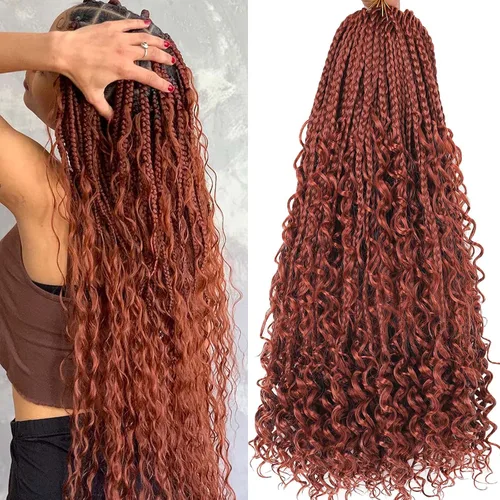 Miniatura 26 de Unionbeauty - 8 paquetes de trenzas bohemias de diosa en caja, de ganchillo de pelo para mujer negra, 8 pulgadas de trenzas de caja bob bohemias