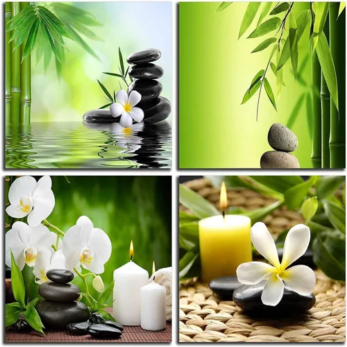 Miniatura 32 de NAN Wind Arte de pared en lienzo de orquídeas rosas y piedras zen - Decoración de orquídeas - Cuadros de flores de spa - Arte de pared Zen