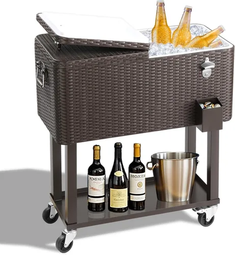Miniatura 12 de Outvita Hielera Rodante de 80 Cuartos, Enfriador Portátil de Bebidas para Bar con Bandeja Colectora, Bandeja de Almacenamiento Inferior y Gris-oscuro