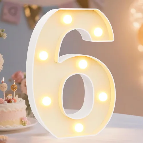 Miniatura 23 de Pooqla Letras y Números Decorativos con Luces LED, Letras y Números de Neón de Plástico Blanco para Decoración de Fiestas, Bodas, Funciona