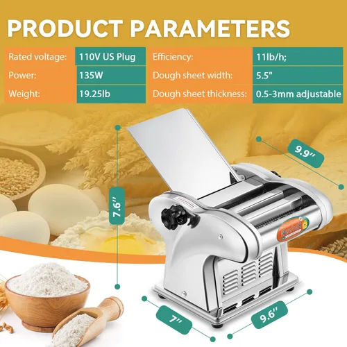 Miniatura 6 de Newhai Máquina eléctrica para hacer pasta, máquina para fabricar fideos familiares, rodillo de masa de 0.098 in, espagueti, 0.157 in de ancho, 0.354