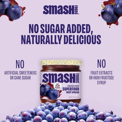 Miniatura 6 de Chia Smash – Mermelada de Uva Mermelada keto baja en calorías, sin azúcar añadida con fruta reutilizada y semillas de chía Untable de frutas
