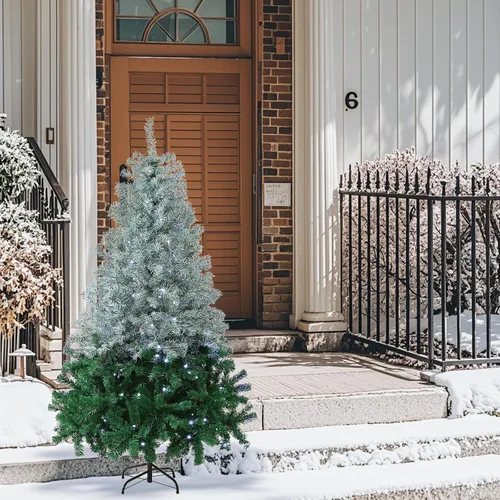 Miniatura 7 de Árbol de Navidad iluminado de 6 pies, árbol de Navidad verde degradado preiluminado con control remoto, luz LED blanca fría, 8 modos, árbol