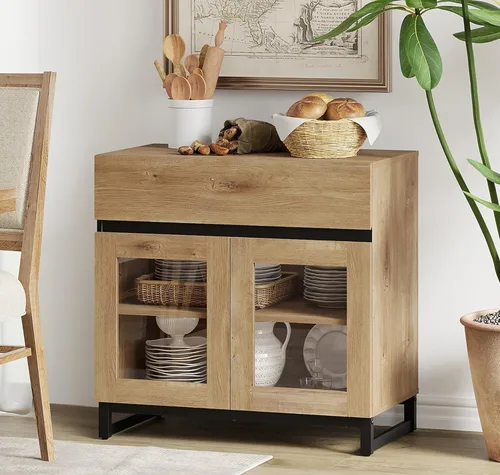 Miniatura 27 de WAMPAT - Gabinetes de aparador con puertas de vidrio, aparador moderno con estante ajustable, gabinete de almacenamiento para barra de café