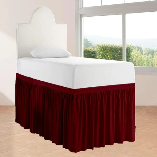 Miniatura 12 de Falda de cama larga de 42 pulgadas con caída de 42 pulgadas, patrón de volantes, falda de cama para dormitorio universitario, esquinas divididas