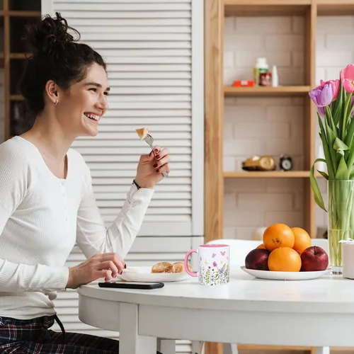 Miniatura 7 de Whaline 2 tazas de café florales de primavera con asa, 12 onzas, acuarela, flores silvestres, mariposa, taza de cerámica para familiares amigos