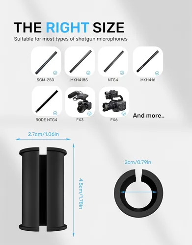 Miniatura 7 de 5 fundas de goma para micrófono, compatibles con Sony Camcorder Rode NTG, Sennheiser MKH Shotgun Mic FX3, FS7, FX6, FX8, FX9, NX80, FS5