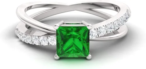 Miniatura 2 de Diamondere Anillo de compromiso de diamantes y piedras preciosas naturales y certificadas en oro macizo de 14 quilates Anillo de piedra lateral