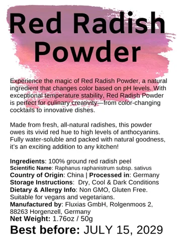 Miniatura 8 de Polvo de rábano rojo Colorante alimenticio natural y soluble en agua 1.76 oz/50 g - Increíble en la cocina o para cócteles. Cambia de color a