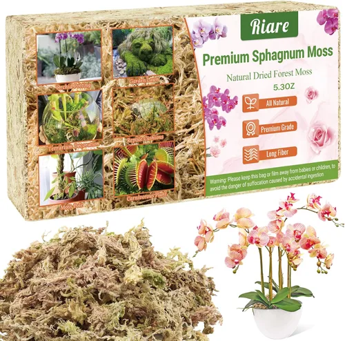 Riare Musgo de Esfagno Premium de 5.3 OZ para Plantas - 6QT Musgo de Turba de Esfagno Natural de Fibra Larga Seco, Musgo para Plantas Mezcla para
