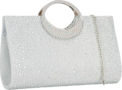 Dexmay - Bolso de mano con diamantes de imitación con asa de cristal para boda, fiesta, elegante bolso de mano para mujer