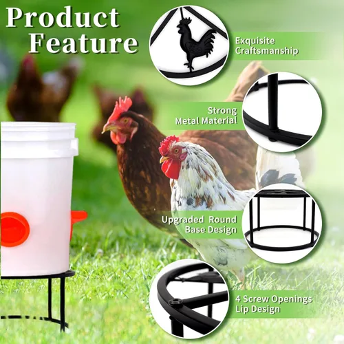 Miniatura 3 de 2 piezas de soporte de metal para comedero de pollo y regadera resistente con 4 patas, soporte de regadera de agua de pollo de hierro antioxidante