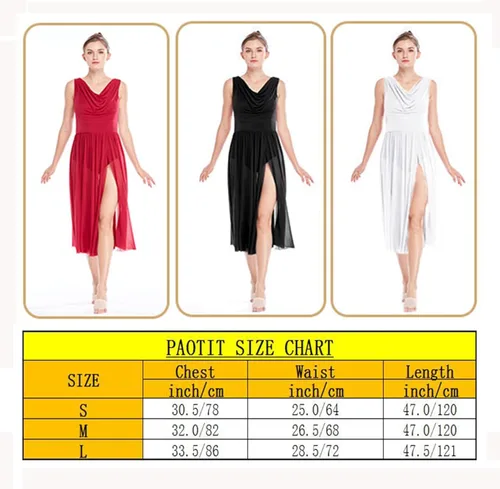 Miniatura 7 de PAOTIT Vestido de baile lírico de tul sin espalda, vestido de ballet moderno, falda larga de encaje dividida