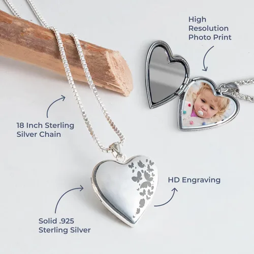 Miniatura 3 de Collar con medallón de fotos en forma de corazón, 34 pulgadas x 34 pulgadas, incluye cadena de 18 pulgadas, collares personalizados para mujeres