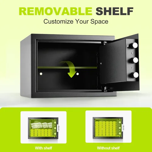 Miniatura 4 de Caja fuerte pequeña de 1.3 pies cúbicos para el hogar, caja de seguridad con bolsa ignífuga, teclado digital, llaves de repuesto y sistema