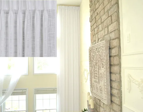 Miniatura 10 de Ikiriska Cortina de lino transparente extra larga (1 panel) hecha a medida de 12 13 14 15 16 17 18 20 24 pies 2 pisos gris, beige, blanco, crema