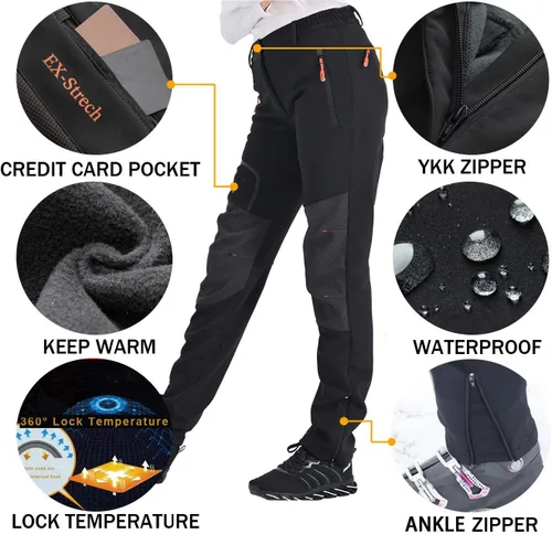 Miniatura 3 de Postropaky - Pantalones de esquí de nieve para mujer, impermeables, con aislamiento, tela softshell, cremallera en el inferior de pierna, pantalones
