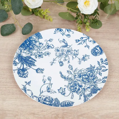Miniatura 13 de Efavormart - Paquete de 10 platos de postre de plástico francés – Azul y Blanco Floral, platos de ensalada desechables redondos de 7 pulgadas